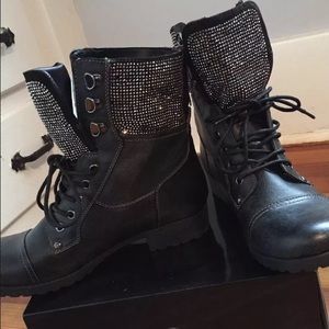 guess combat boots with rhinestones